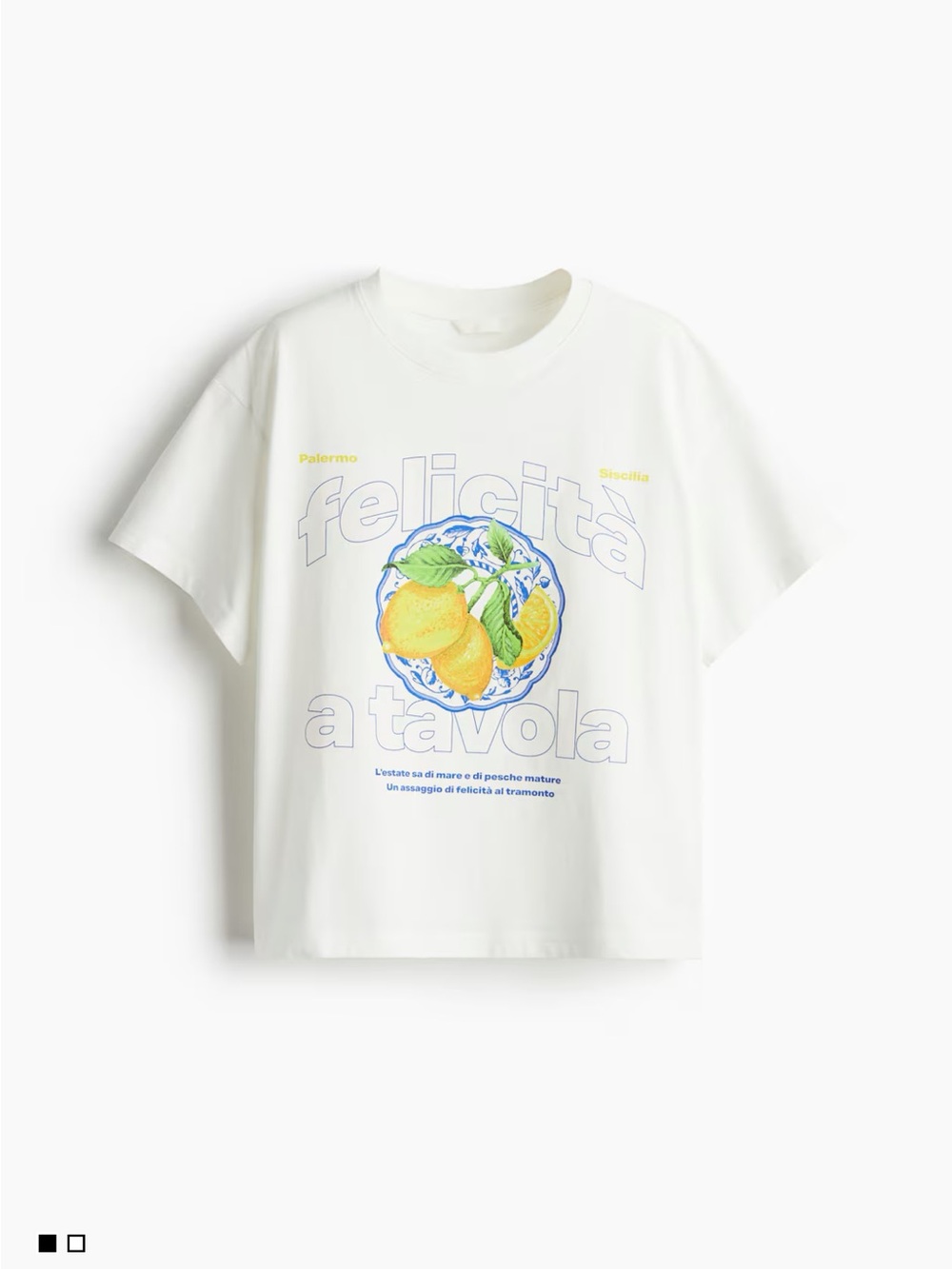 H&M White Graphic Tee with Yellow Lemon Illustration